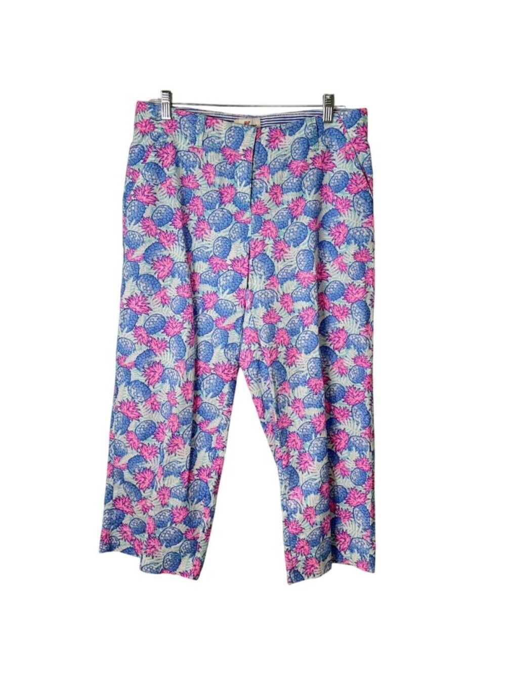 Vineyard Vines Womens Size 10 Capri Pants Linen Blend Pineapple Catamaran Blue - Picture 1 of 7